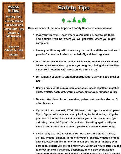 Backpacking Safety Tips Activity Backpacking Safety Tips Activity