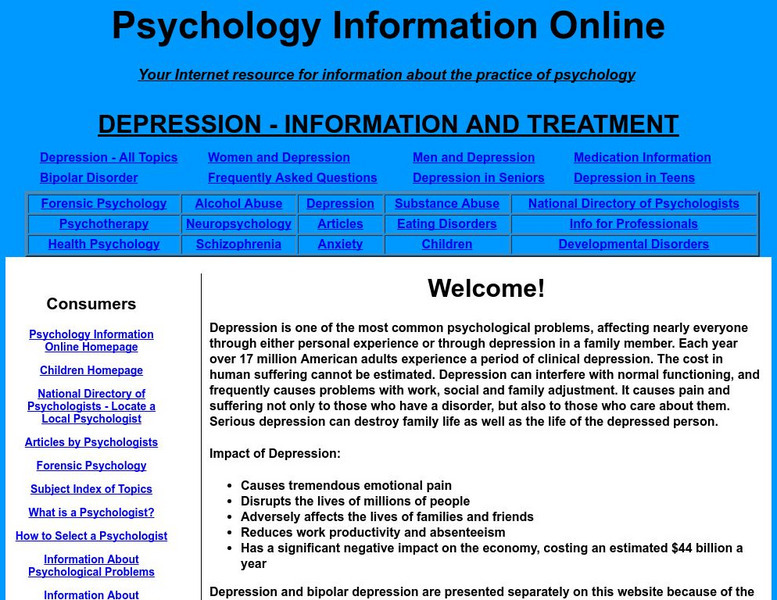 Psychology Information Online: Depression Treatment Handout