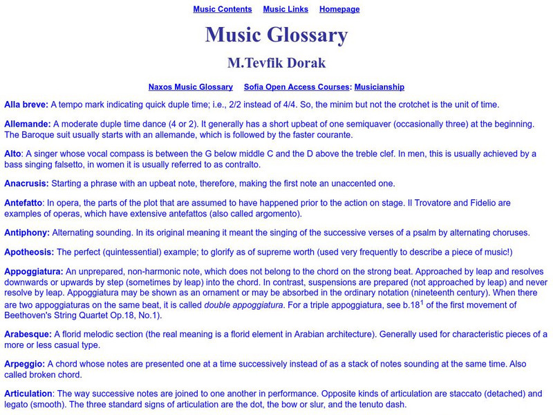M. Tevfik Dorak's Website: Music Glossary Handout