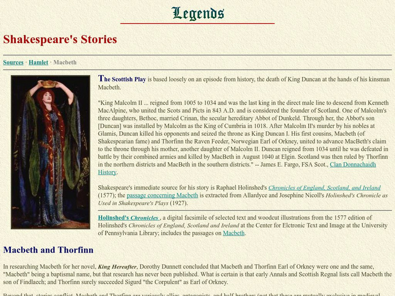 Legends: Shakespeare's Stories Macbeth Website Legends: Shakespeare's Stories Macbeth Website