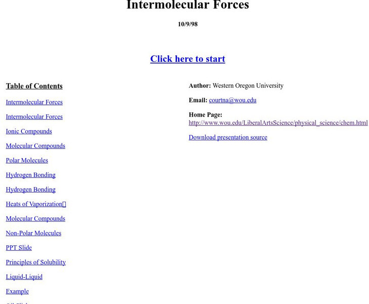 Western Oregon University: Intermolecular Forces Website Western Oregon University: Intermolecular Forces Website
