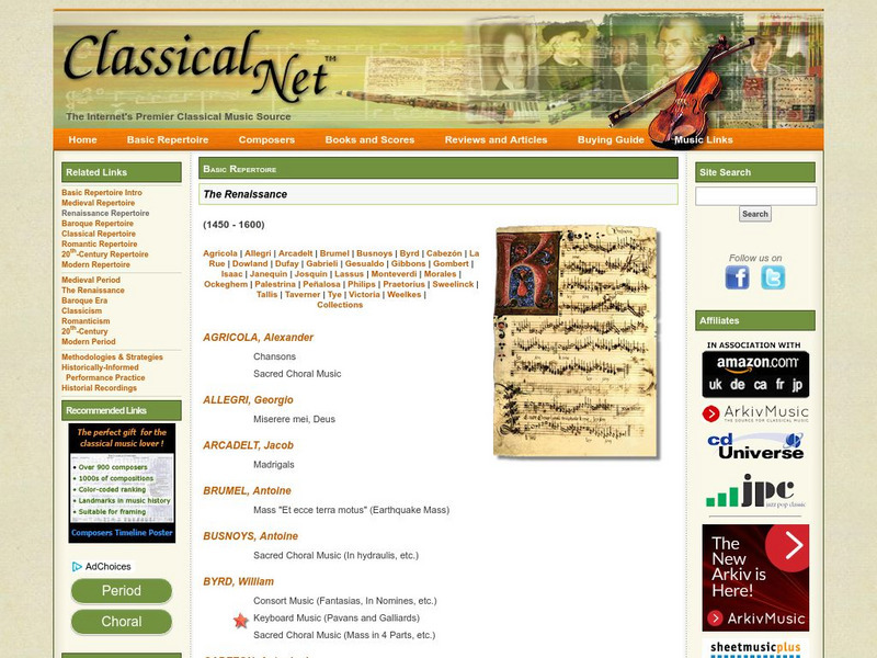Classical Net: Renaissance Repertoire: Renaissance Composers Website Classical Net: Renaissance Repertoire: Renaissance Composers Website