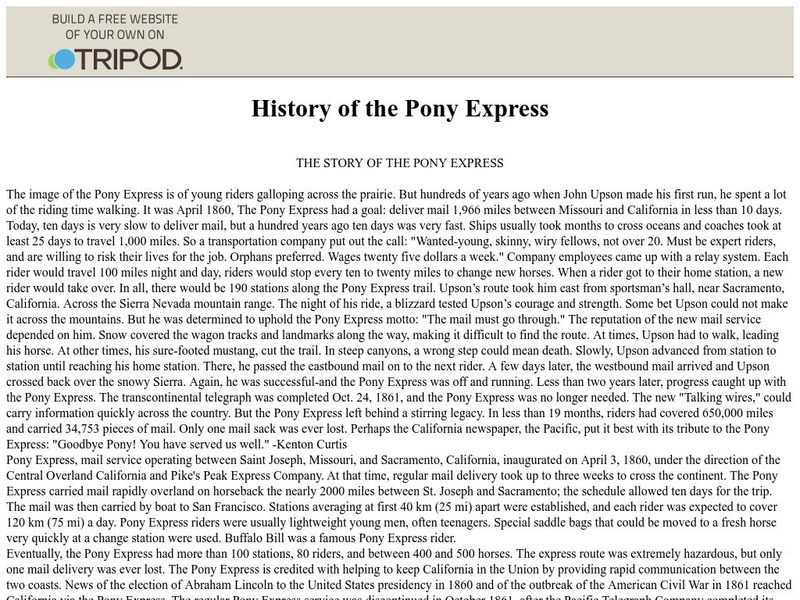 Pony Express: History of the Pony Express Handout Pony Express: History of the Pony Express Handout