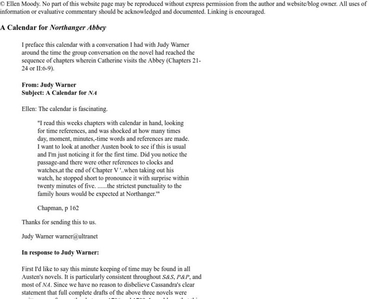 A Calendar for "Northanger Abbey" Website A Calendar for "Northanger Abbey" Website