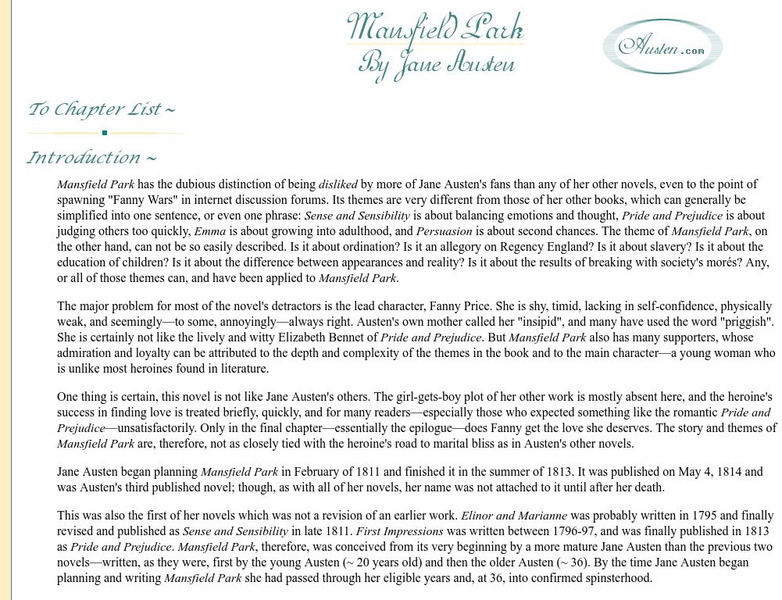 Austen.com: "Mansfield Park" Text, Intro, & Resources eBook Austen.com: "Mansfield Park" Text, Intro, & Resources eBook