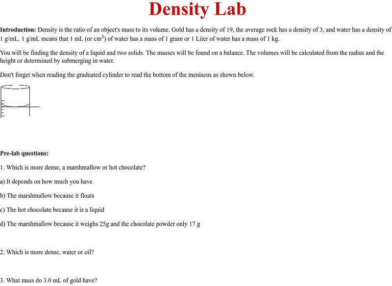 Lapeer County Schools Science Resources: Density Lab Activity Lapeer County Schools Science Resources: Density Lab Activity