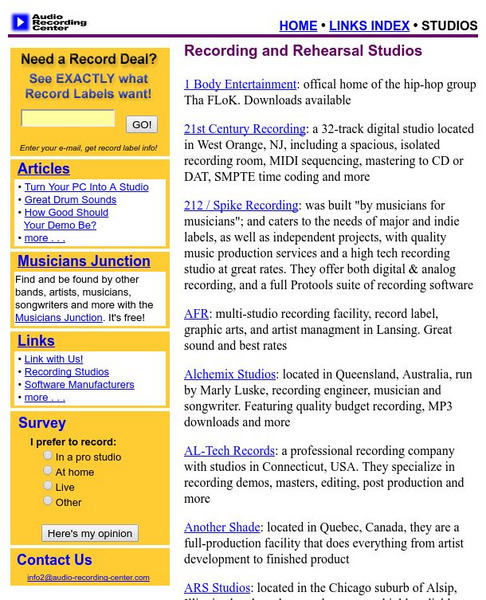Audio Recording Center: Recording and Rehearsal Studios Website Audio Recording Center: Recording and Rehearsal Studios Website