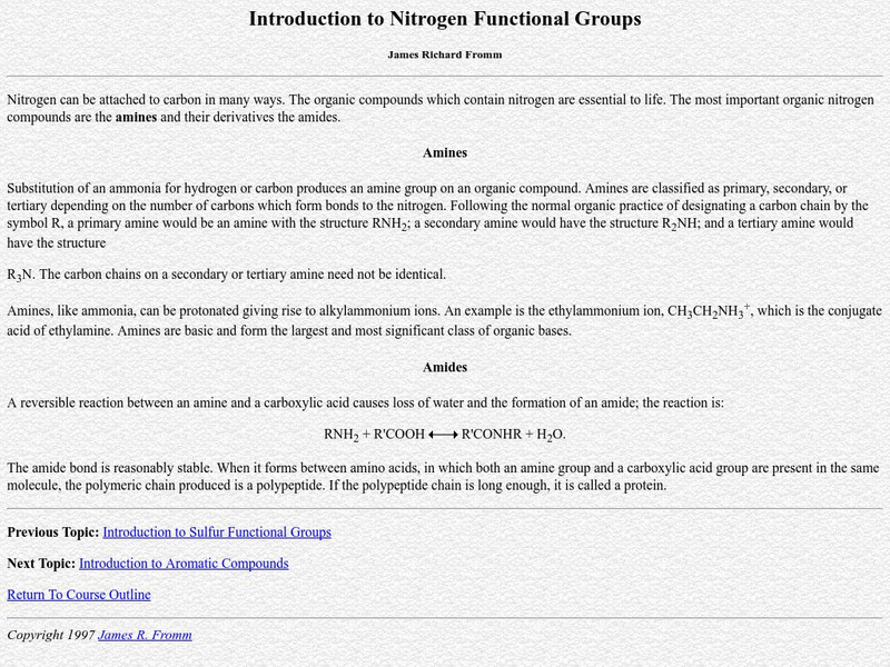 Introduction to Nitrogen Functional Groups Handout Introduction to Nitrogen Functional Groups Handout