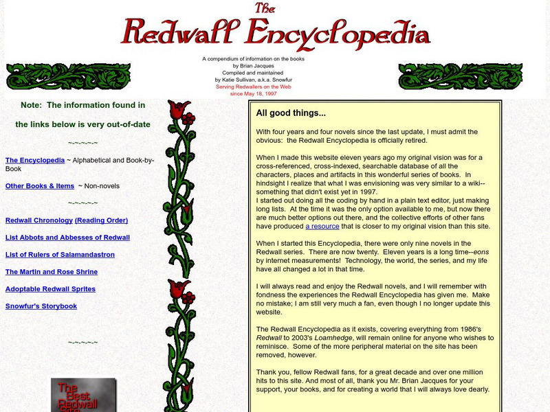Sullivanet: Redwall Encyclopedia Activity Sullivanet: Redwall Encyclopedia Activity