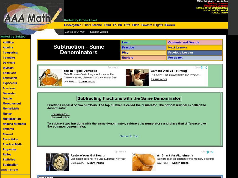 Aaa Math: Subtracting Fractions With Same Denominator Unit Plan Aaa Math: Subtracting Fractions With Same Denominator Unit Plan