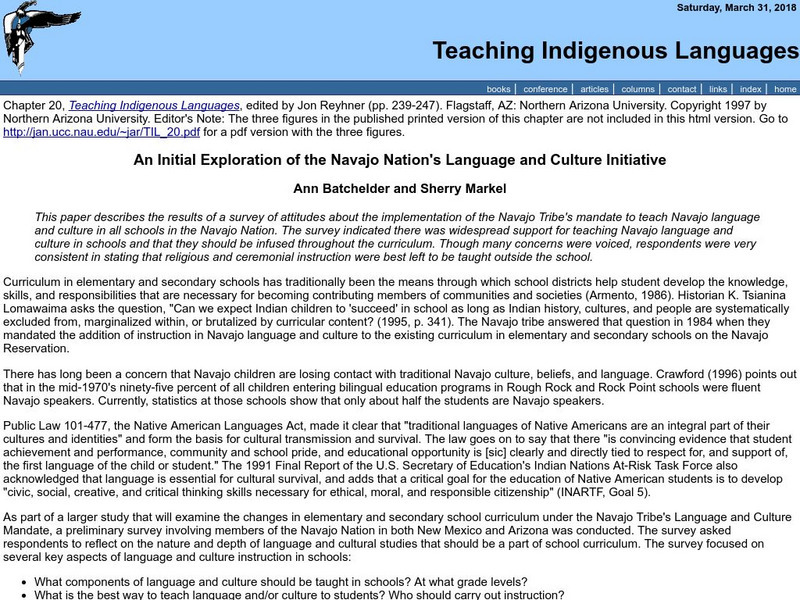 Teaching Indigenous Languages: Exploration of the Navajo Nation's Language Professional Doc Teaching Indigenous Languages: Exploration of the Navajo Nation's Language Professional Doc
