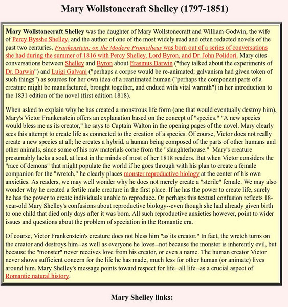 Dickenson College: Mary Wollstonecraft Shelley Unit Plan Dickenson College: Mary Wollstonecraft Shelley Unit Plan