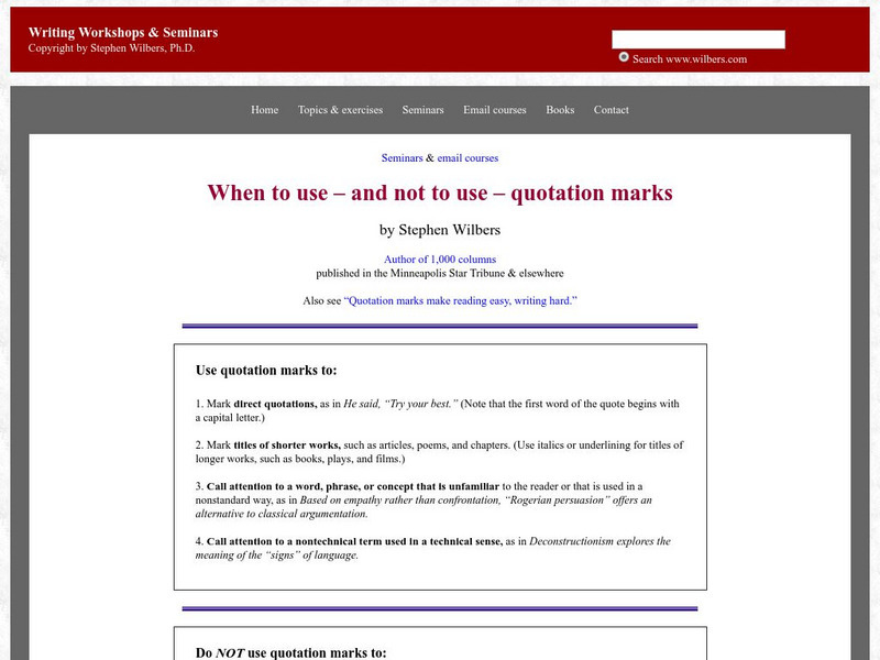 When to Use and Not to Use Quotation Marks Handout When to Use and Not to Use Quotation Marks Handout