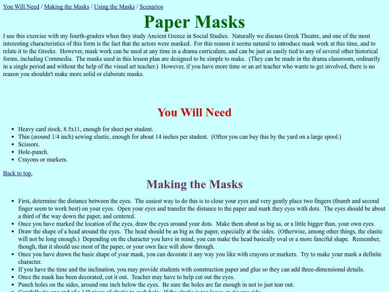 Childdrama.com: Paper Masks (Lesson Plan) Lesson Plan