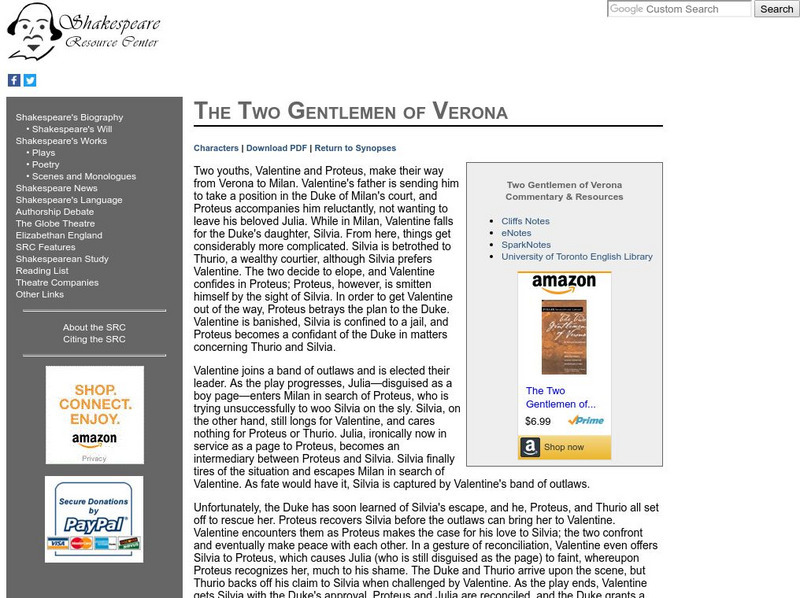 Shakespeare Resource Center: Two Gentlemen of Verona Website Shakespeare Resource Center: Two Gentlemen of Verona Website