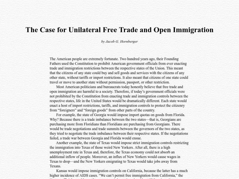 Future of Freedom Fdn.: The Case for Unilateral Free Trade and Open Immigration eBook Future of Freedom Fdn.: The Case for Unilateral Free Trade and Open Immigration eBook