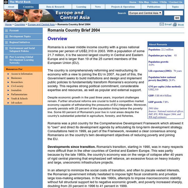 The World Bank: Economic Country Brief Romania Handout The World Bank: Economic Country Brief Romania Handout