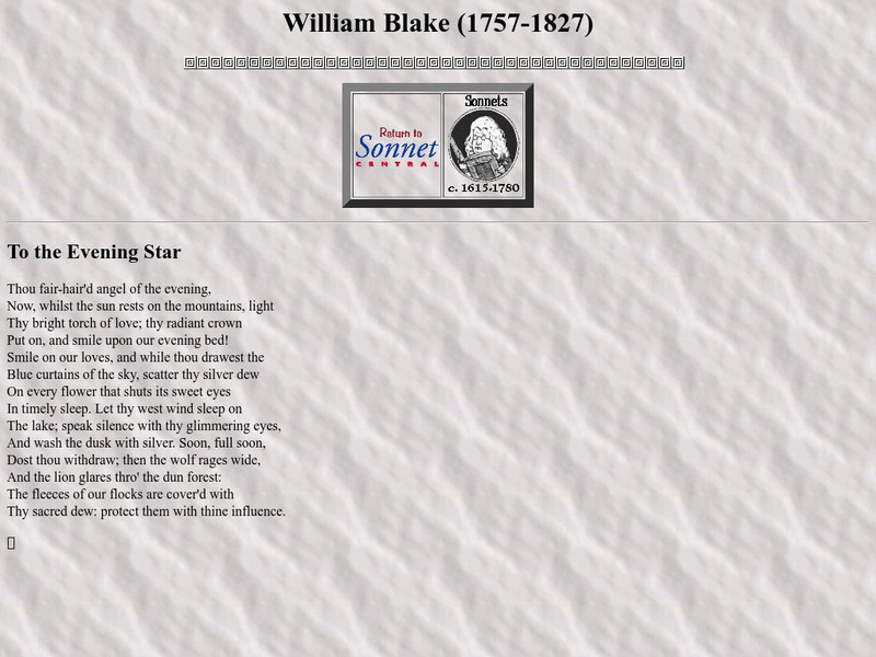 Sonnet Central: William Blake (1757 1827) Website