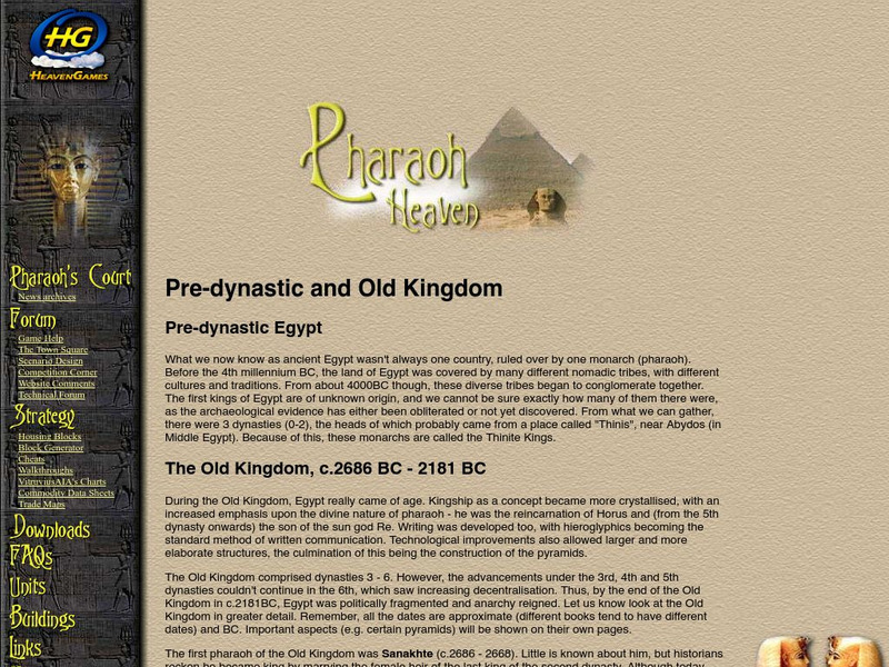 Pharaoh Heaven: Pre Dynastic and Old Kingdom Handout