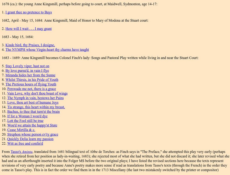 George Mason Univ./chronology of Ann Finch's Poems Website George Mason Univ./chronology of Ann Finch's Poems Website