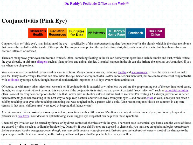 Dr. Reddy's Pediatric Office: Conjunctivitis (Pink Eye) Article Dr. Reddy's Pediatric Office: Conjunctivitis (Pink Eye) Article