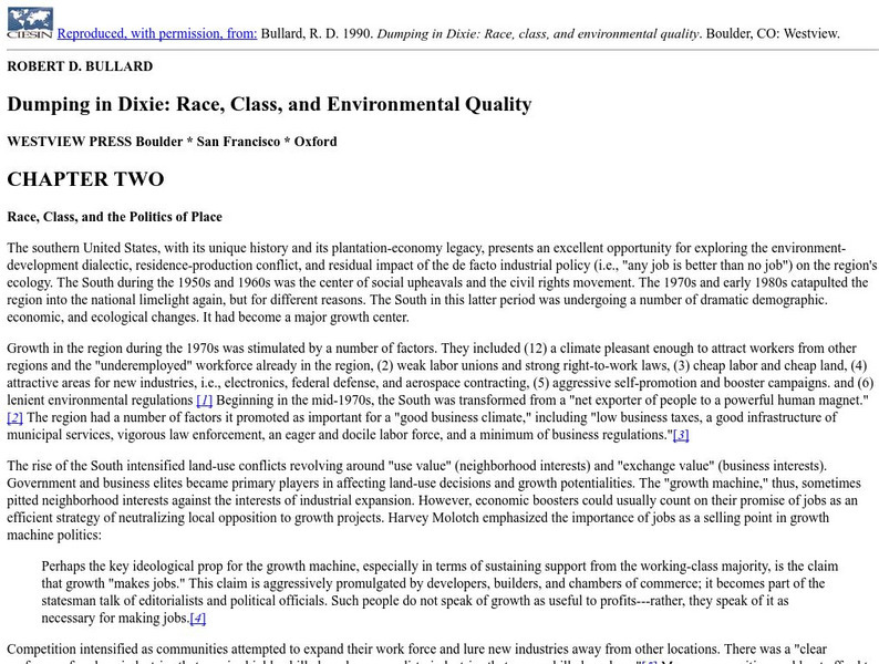 Dumping in Dixie: Race, Class, and Environmental Quality Handout Dumping in Dixie: Race, Class, and Environmental Quality Handout