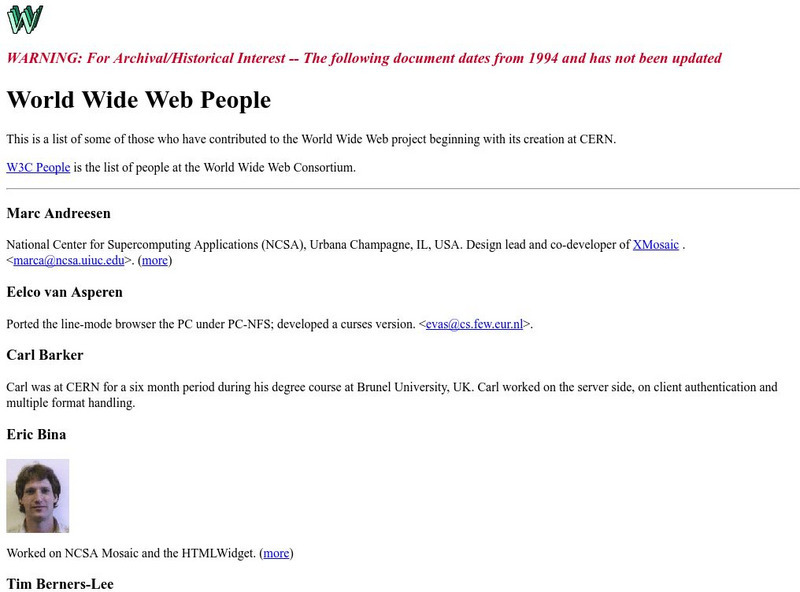 W3 C People: Important People of the Www Handout W3 C People: Important People of the Www Handout