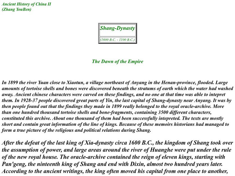 Ancient History of China Ii: Shang Dynasty Website