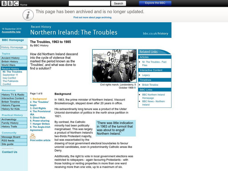 Bbc: History: Northern Ireland: The Troubles, 1963 85 Article Bbc: History: Northern Ireland: The Troubles, 1963 85 Article