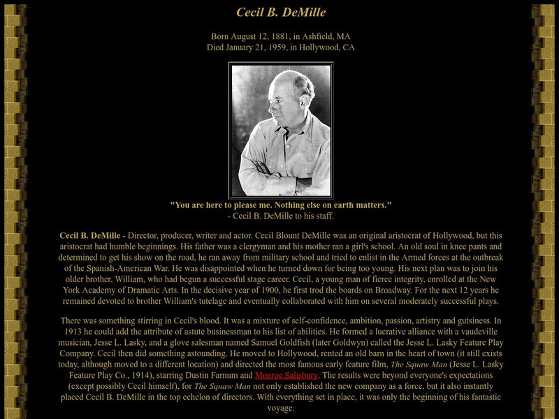 Lost City De Mille: Cecil B. De Mille Handout Lost City De Mille: Cecil B. De Mille Handout