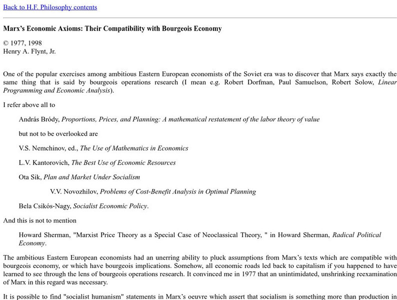 Marx's Economic Axioms Activity