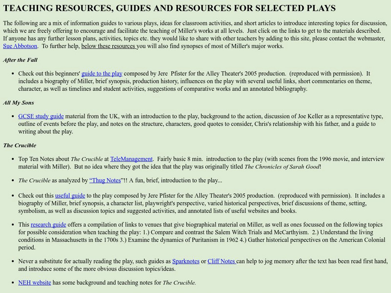Ibiblio: Teaching Resources & Guides for Selected Plays Unit Plan Ibiblio: Teaching Resources & Guides for Selected Plays Unit Plan