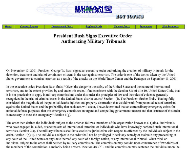 Executive Order Authorizing Military Tribunals Website Executive Order Authorizing Military Tribunals Website