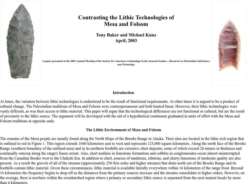 Contrasting Lithic Technologies of Mesa & Folsom (2003) Website Contrasting Lithic Technologies of Mesa & Folsom (2003) Website