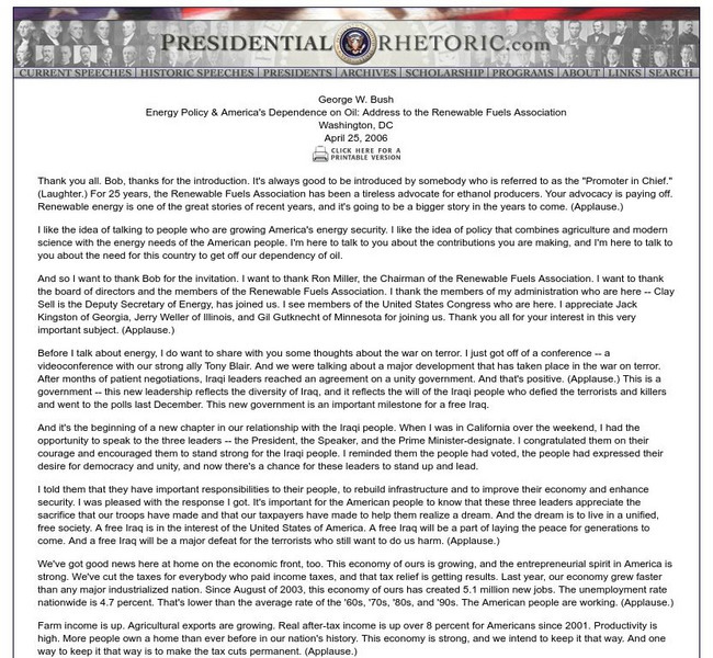 Presidential Rhetoric: George W. Bush: Energy Policy Primary Presidential Rhetoric: George W. Bush: Energy Policy Primary