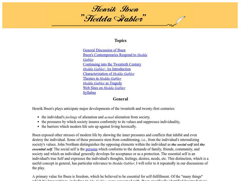 Henrik Ibsen's "Hedda Gabbler" Activity Henrik Ibsen's "Hedda Gabbler" Activity