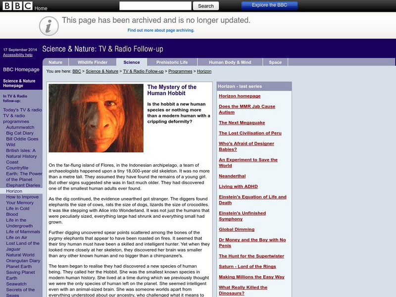 Bbc: The Mystery of the Human Hobbit Website Bbc: The Mystery of the Human Hobbit Website