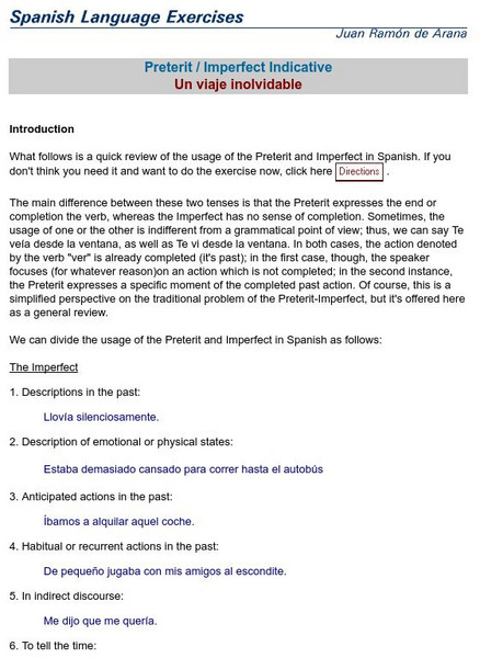 Preterit/imperfect: Un Viaje Inolvidable Handout Preterit/imperfect: Un Viaje Inolvidable Handout