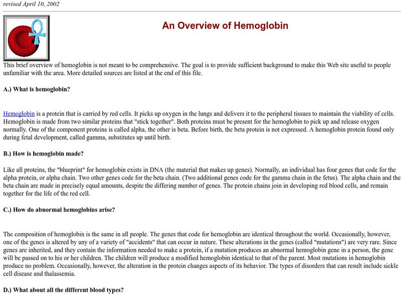Harvard: An Overview of Hemoglobin Handout Harvard: An Overview of Hemoglobin Handout
