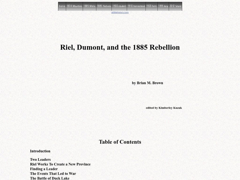 A Little History: Riel, Dumont & the 1885 Rebellion Website