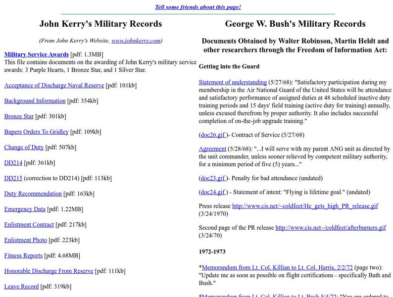 Service Records of George W. Bush and John F. Kerry Handout Service Records of George W. Bush and John F. Kerry Handout