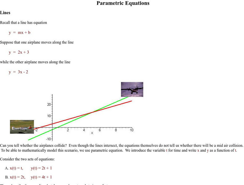Lake Tahoe Community College: Parmetric Equations Graphic Lake Tahoe Community College: Parmetric Equations Graphic