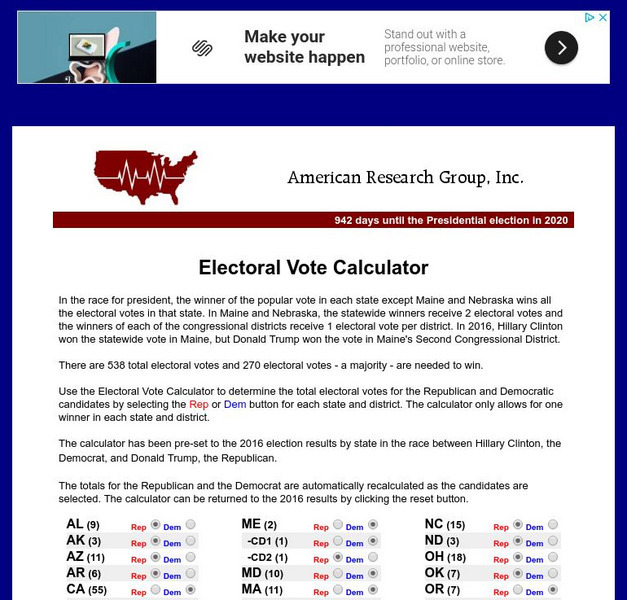 Electoral Vote Calculator Interactive Electoral Vote Calculator Interactive
