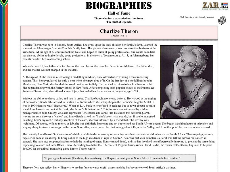 Hall of Fame Biographies: Charlize Theron Handout