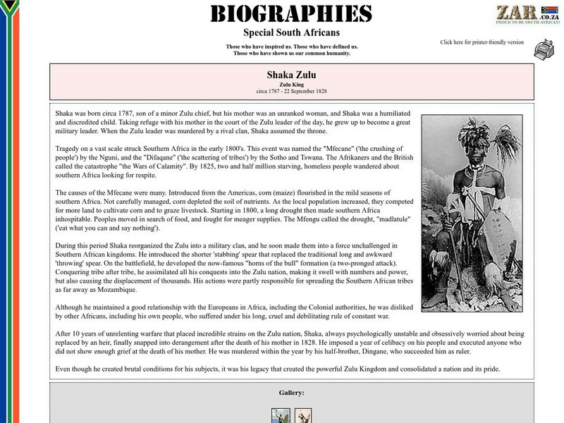 Hall of Fame Biographies: Shaka Zulu Handout