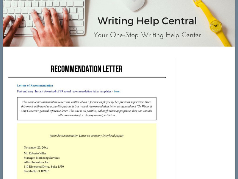 Sample Recommendation Letter Activity Sample Recommendation Letter Activity