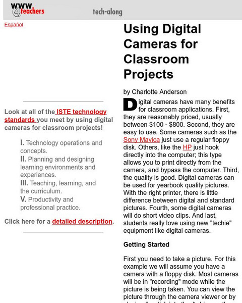 4 Teachers: Using Digital Cameras for Classroom Projects Article 4 Teachers: Using Digital Cameras for Classroom Projects Article