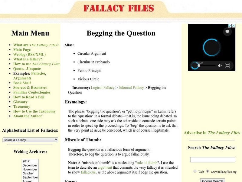 Fallacy Files: Begging the Question Activity