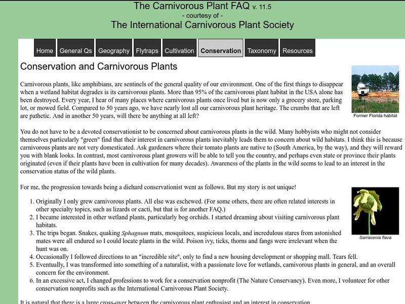 Carnivorous Plants and Conservation Handout Carnivorous Plants and Conservation Handout