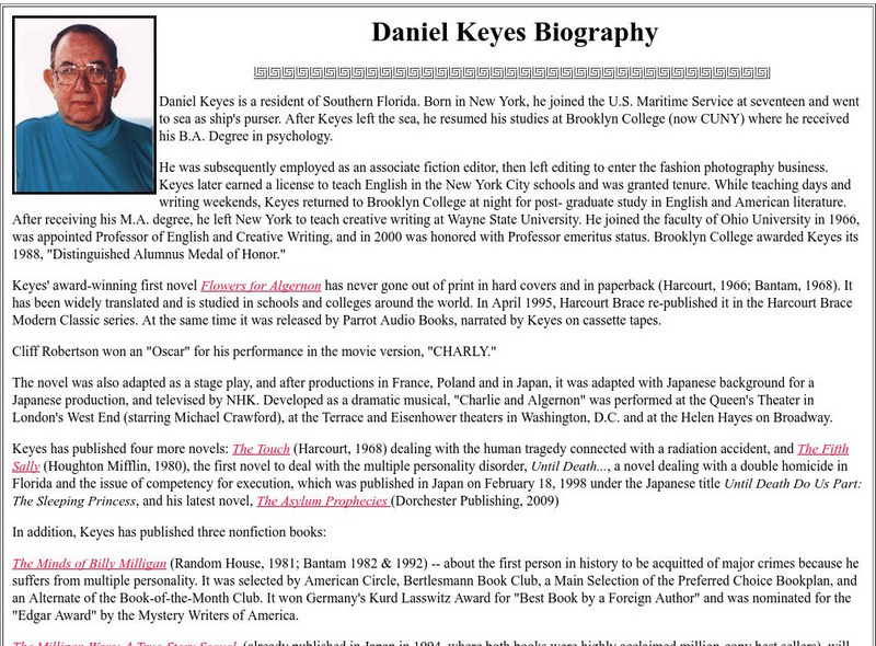 Daniel Keyes Biography Website for 9th 10th Grade Lesson